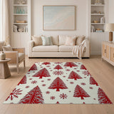 Red Christmas Trees Snowflakes Area Rug