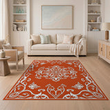 Burnt Orange Ornate Persian Floral Rug