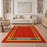 Vibrant Red Multi-Color Dot Geometric Rug