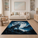 Howling Wolf Full Moon Night Sky Area Rug