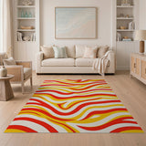 Vibrant Red Yellow Wavy Stripe Area Rug