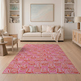 Vibrant Pink Interlocking Geometric Area Rug