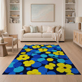Yellow Flowers and Blue Dots Navy Area Rug