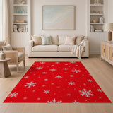 Red Geometric Modern Festive Red Snowflakes Area Rug