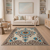 Ornate Blue Teal Medallion Persian Area Rug