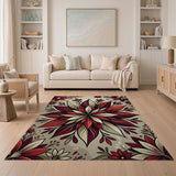 Radiant Red Floral Mandala Area Rug