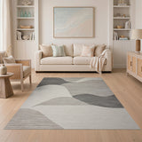 Abstract Area Sweeping Grey Waves Abstract Area Rug