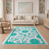 Teal Floral Vine Cutout Area Rug