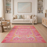 ODIKA Washable Geometric Tribal Pink & Orange Low Pile Area Rug