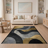 Gold and Silver Gold Wave Abstract Geometric Area Rug