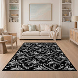 Stylized Bird Silhouette Black White Area Rug