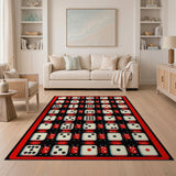 Red Border Dice Grid Area Rug
