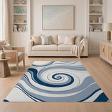 Swirling Navy Blue Spiral Abstract Area Rug