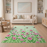 Pink Daisies and Monarch Butterflies Green Area Rug
