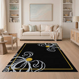 Black Gold Floral Border Area Rug