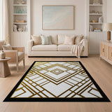 Gold Art Deco Lattice Geometric Rug