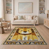 Yellow Adorable Cartoon Lion Kids Area Rug