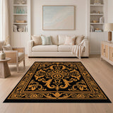 Gold and Silver Ornate Black Gold Floral Medallion Rug