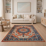 Vibrant Orange Navy Persian Medallion Rug