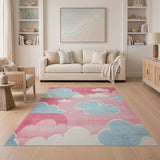 Playful Pixel Clouds Pink Area Rug