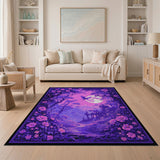 Enchanted Purple Moonlit Forest Cottage Rug