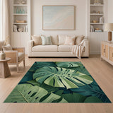 Lush Monstera Leaves Green Boho Chic Area Rug