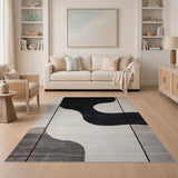 Bold Black Abstract Curve Area Rug