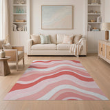 Abstract Area Wavy Pink Abstract Area Rug
