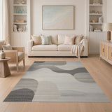 Grey Wavy Grey Abstract Area Rug