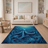 ODIKA Washable Blue Octopus Nautical Area Rug - Low Pile Non-Slip