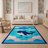 Playful Cartoon Whale Ocean Area Rug