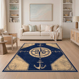 Nautical Compass Anchor Vintage Area Rug