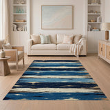 Distressed Navy Blue Striped Area Rug