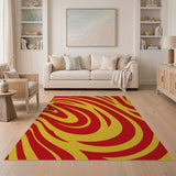 Vibrant Red Yellow Swirl Abstract Area Rug