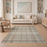 Beige and Neutral Modern Beige Grid Woven Area Rug