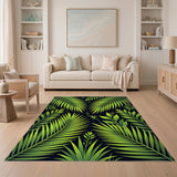 Vibrant Green Palm Fronds Area Rug on Black