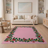 Pink Holly Berry Vine Border Area Rug