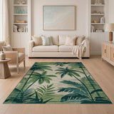 Coastal Beach Green Green Palm Frond Coastal Area Rug