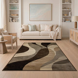 Brown and Tan Abstract Brown Swirl Area Rug