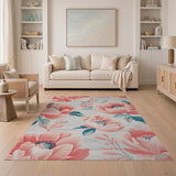 Blush Peony Floral Pink Area Rug