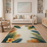 Coastal Palm Leaf Hibiscus Tropical Rug