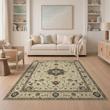 Beige and Neutral Ivory Persian Medallion Area Rug