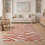 Vibrant Red Wavy Line Area Rug