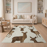 Rustic Wooden Deer Silhouettes Area Rug
