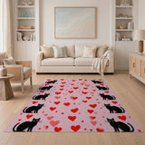 Whimsical Black Cats Hearts Pink Area Rug