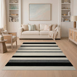 Geometric Modern Bold Black White Striped Area Rug