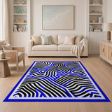 Blue Black Abstract Wavy Geometric Area Rug