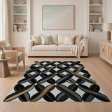 Black Tan Interlocking X Geometric Area Rug