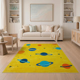 Yellow Space Planets Stars Kids Cartoon Rug