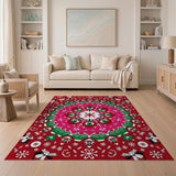 Festive Red Holly Mandala Area Rug